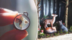 Artista de miniatura crea deslumbrantes joyas y adornos de cuentos de hadas con escenas de vida silvestre