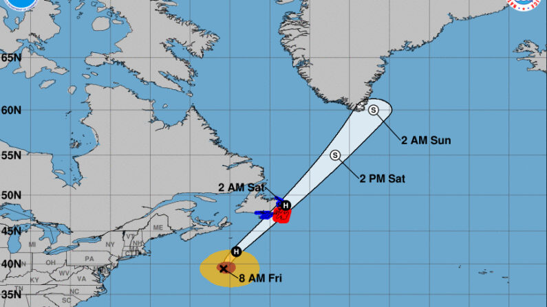 Imagen cedida el 10 de septiembre de 2021 por la Oficina Nacional de Administración Oceánica y Atmosférica de Estados Unidos (NOAA), a través del Centro Nacional de Huracanes (NHC), en la que se registró la localización del huracán Larry, a las 08.00 hora local (12.00 GMT). NOAA-NHC 