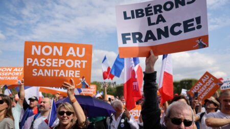 Decenas de miles de personas protestan en Francia en contra del certificado sanitario