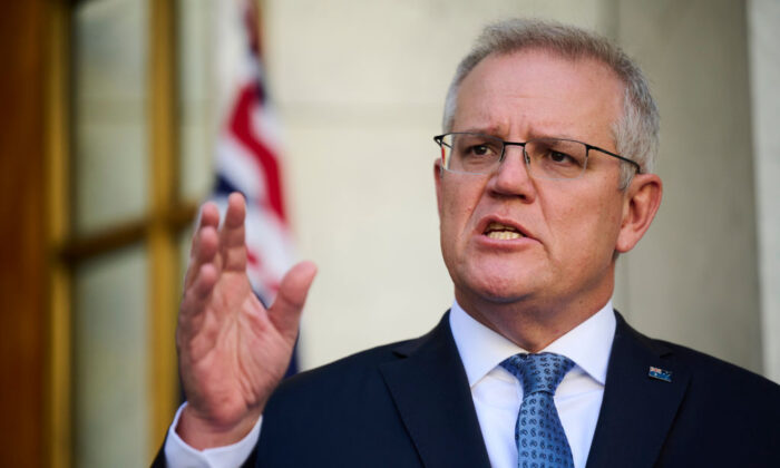 El primer ministro australiano Scott Morrison en la sede del Parlamento en Canberra (Australia) el 20 de agosto de 2021. (Rohan Thomson/Getty Images)