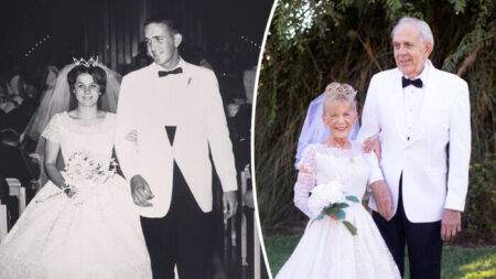 Veterano de la Fuerza Aérea y su esposa celebran 59 años de matrimonio recreando las fotos de su boda