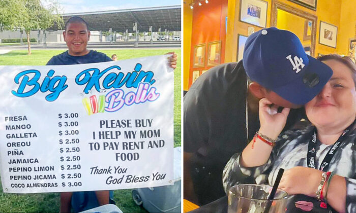 Kevin Giovanni Esparza, de 14 años, empezó a vender helados hechos a mano en la puerta de su escuela secundaria para ayudar a su madre enferma, María Esparza. (Cortesía de Kevin Giovanni Esparza)