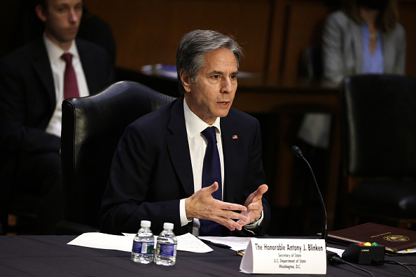 El secretario de Estado Antony Blinken testifica durante una audiencia en el edificio de oficinas del Senado Hart en Washington el 8 de junio de 2021. (Alex Wong/Getty Images)