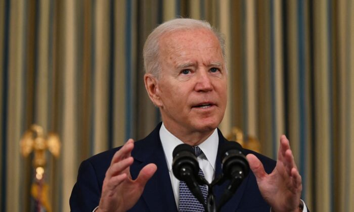 President Joe Biden delivers remarks in Washington on Sept. 3, 2021. (Jim Watson/AFP via Getty Images)
