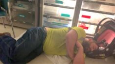 Mamá fotografía a esposo durmiendo en piso del hospital tras mucho trabajo: “Es un padre fenomenal»