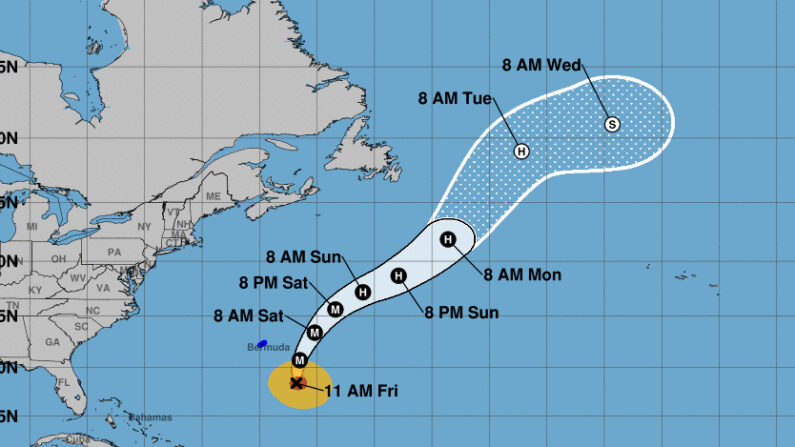 Imagen cedida el 1 de octubre de 2021 por la Oficina Nacional de Administración Oceánica y Atmosférica de Estados Unidos (NOAA), a través del Centro Nacional de Huracanes (NHC), en la que se registró la localización del huracán Sam en el Atlántico, a las 11.00 hora local (15.00 GMT). NOAA-NHC