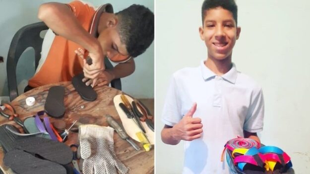Venezolano de 14 años vende chanclas que él fabrica: ¡Perdió su último par y no podía comprar nuevas!