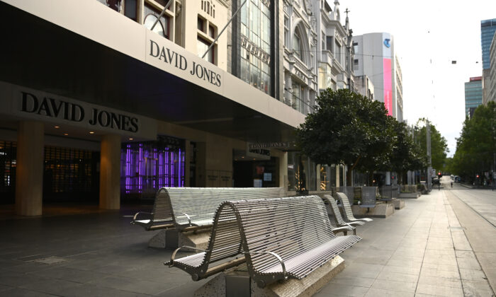 El Bourke Street Mall vacío, en Melbourne, Australia, el 17 de octubre de 2021. (Quinn Rooney/Getty Images)