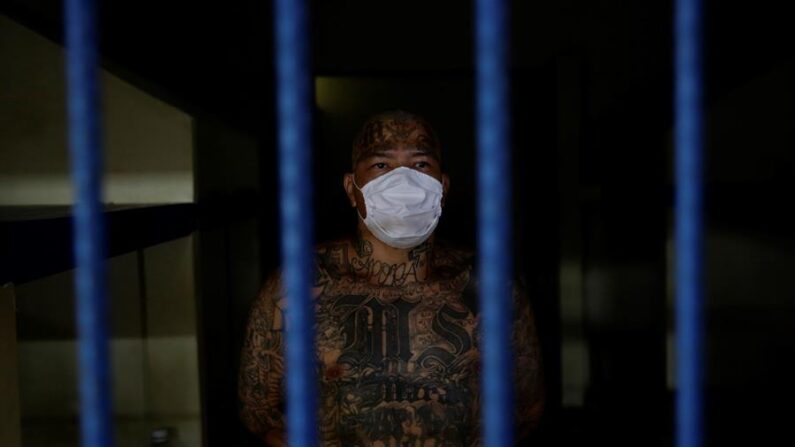 Fotografía de archivo de un pandillero de Mara Salvatrucha (MS-13) que permanece tras una celda. EFE/ Rodrigo Sura