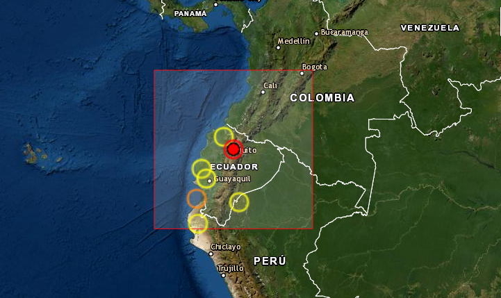 Un fuerte temblor de magnitud 4.9 en la escala abierta de Richter se sintió en torno a las 11.00 hora local (16.00 GMT) de este martes 23 de noviembre en Quito (Ecuador) y provocó algunos desperfectos y que numerosos ciudadanos salieran a la calle. (Captura de pantalla/EMSC)