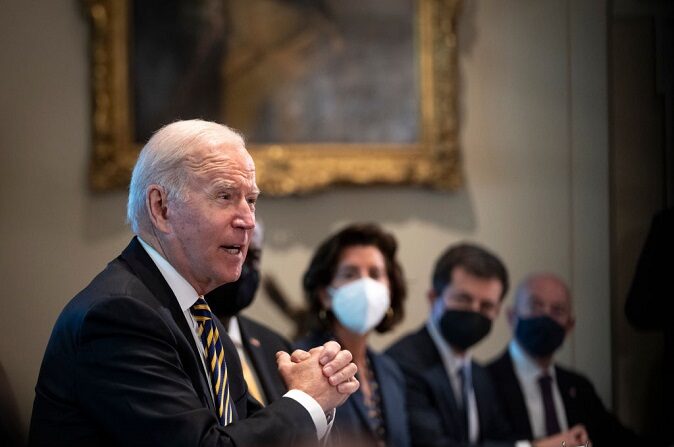 WASHINGTON, DC - NOVEMBER 12: U.S. President Joe Biden speaks during a cabinet meeting in the Cabinet Room of the White House November 12, 2021 in Washington, DC. Biden discussed the recently passed Infrastructure Investment and Jobs Act. (Photo by Drew Angerer/Getty Images)
