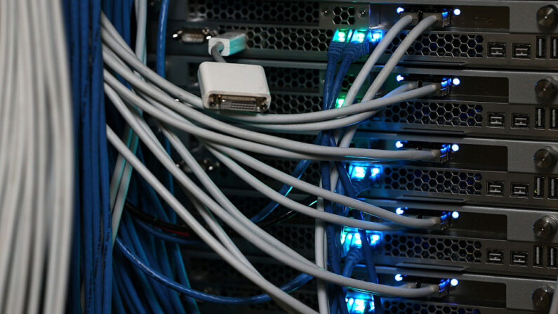 Los cables de la red se conectan en una sala de servidores el 10 de noviembre de 2014 en la ciudad de Nueva York. (Michael Bocchieri/Getty Images)