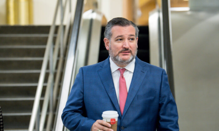 El senador estadounidense Ted Cruz (R-TX) mientras sale del Capitolio en Washington, DC., el 20 de agosto. 9 de febrero de 2021. (Liz Lynch / Getty Images)