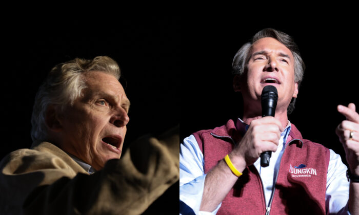 El demócrata Terry McAuliffe (izq.) y el republicano Glenn Youngkin (der.) en la víspera de las elecciones a gobernador de Virginia en fotos de archivo sin fecha. (Getty Images)