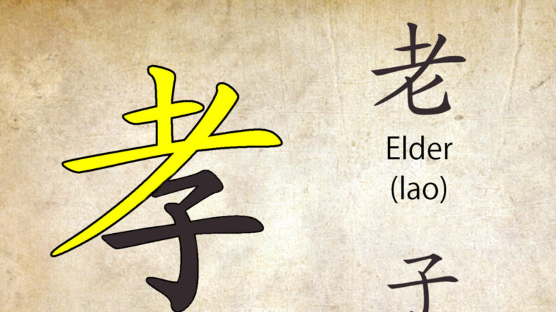 El carácter chino para la obediencia filial, xiao (孝). (La Gran Época)
