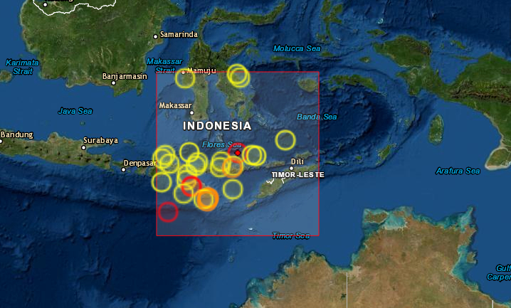 Un terremoto de magnitud 7.3 agitó este martes las aguas de la región central de Indonesia y provocó una alerta de tsunami en la isla de Flores, que al final fue desactivada sin que se registraran daños graves. (Captura de pantalla/EMSC)