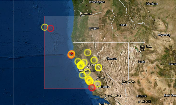 Un terremoto de magnitud 6.2 sacudió este lunes la costa del norte de California (EE.UU.), aunque no provocó riesgo de tsunami ni daños materiales o humanos, según las autoridades. (Captura de pantalla/EMSC)