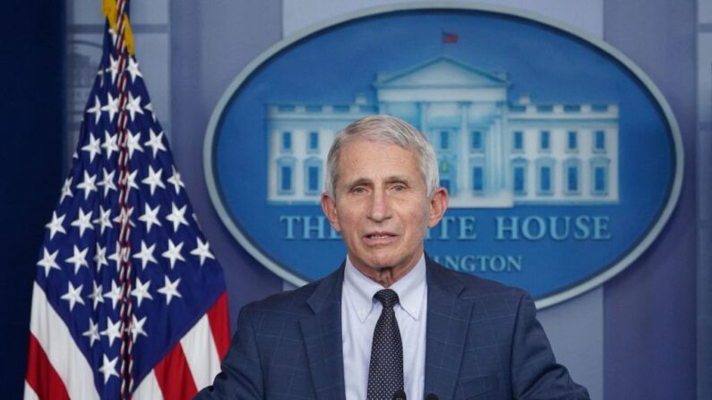 El asesor médico jefe del presidente, el doctor Anthony Fauci, habla durante la sesión informativa diaria en la Sala de Reuniones Brady de la Casa Blanca en Washington, DC, el 1 de diciembre de 2021. (MANDEL NGAN/AFP vía Getty Images)