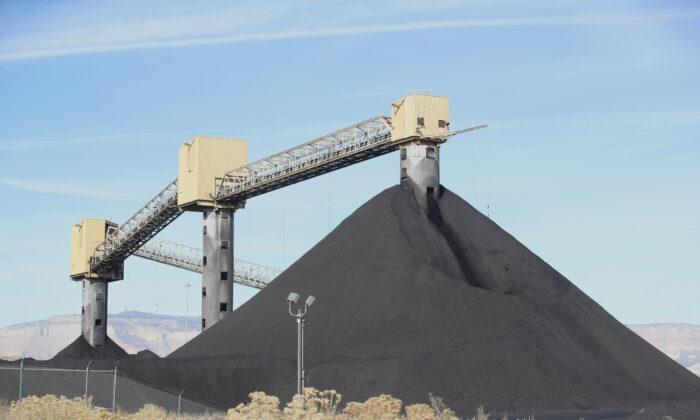 Pilas de carbón que serán quemadas en la central eléctrica de carbón Hunter de PacifiCorp, en las afueras de Castle Dale, Utah, el 14 de noviembre de 2019. (George Frey/AFP vía Getty Images)