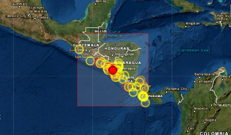 Dos sismos de magnitudes 6.1 y 4.5 en la escala de Richter sacudieron este jueves 5 de enero de 2022 la costa del Pacífico de Nicaragua, sin que de momento se reporten víctimas ni daños materiales, informó el Instituto Nicaragüense de Estudios Territoriales (Ineter). (Captura de pantalla/EMSC)