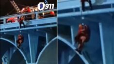 Bomberos de Argentina rescatan a hombre con impresionante maniobra en un puente