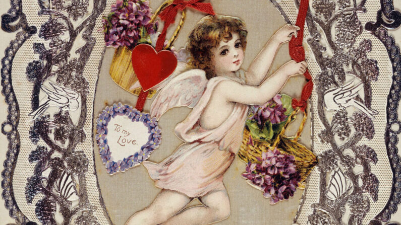 Detalle de una tarjeta de San Valentín de la época victoriana inglesa. (Dominio público)