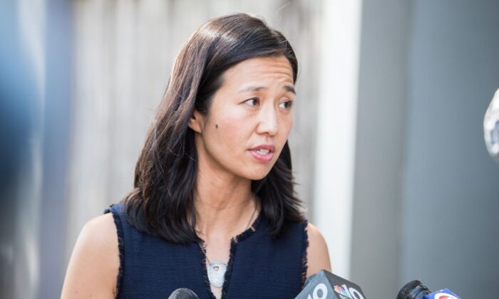 La entonces candidata a alcalde Michelle Wu, en una foto de archivo de septiembre de 2021.
(Scott Eisen/Getty Images)