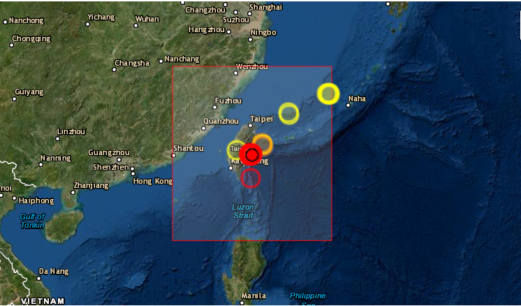 Taiwán registró durante la madrugada del miércoles 79 terremotos en las aguas de su costa este, de los cuales trece fueron "significativos" y uno alcanzó los 6.5 grados en la escala abierta de Richter, informó hoy la agencia oficial de noticias de la isla, CNA. (Captura de pantalla/EMSC)