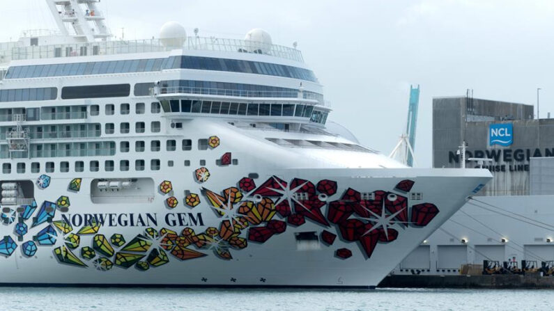 Fotografía de archivo de una vista de la decoración de estribor del crucero Norwegian Gem, de la compañía Norwegian Cruise, atracado el 19 de marzo de 2021 en la Bahía de Miami, Florida (EE. UU). EFE/Giorgio Viera