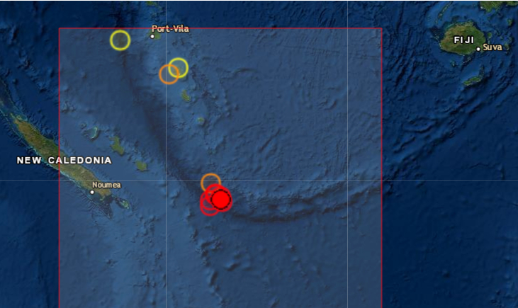 El Servicio de Alerta de Tsunami del Pacífico levantó la alerta de tsunami sobre las costas de Nueva Caledonia y otros países bañados por el Pacífico a raíz del terremoto de magnitud 6.8 que sacudió las aguas de las Islas de la Lealtad, uno de los archipiélagos que forman el país. (Captura de pantalla/EMSC)