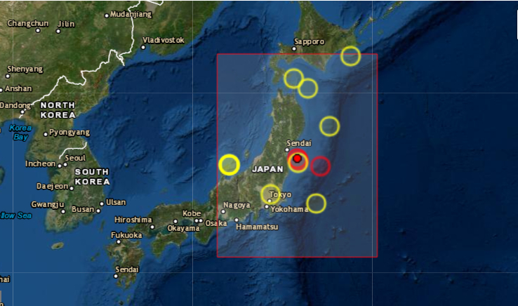 Japón activó este miércoles la alerta de tsunami tras producirse un terremoto de magnitud 7.3 frente a las costas de Fukushima y Miyagi, al noreste del país. (Captura de pantalla/EMSC)