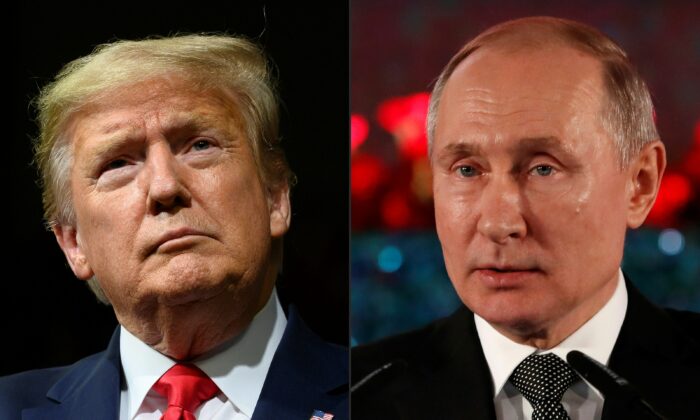 El expresidente Donald Trump (izq.) y el presidente ruso Vladimir Putin (der.) en una foto de archivo. (Jim Watson y Emmanuel Dunand/AFP vía Getty Images)
