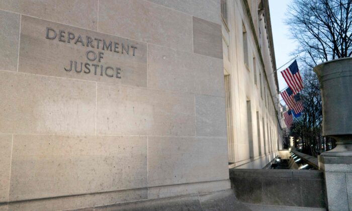 El edificio del Departamento de Justicia en Washington, el 9 de febrero de 2022. (Stefani Reynolds/AFP a través de Getty Images)