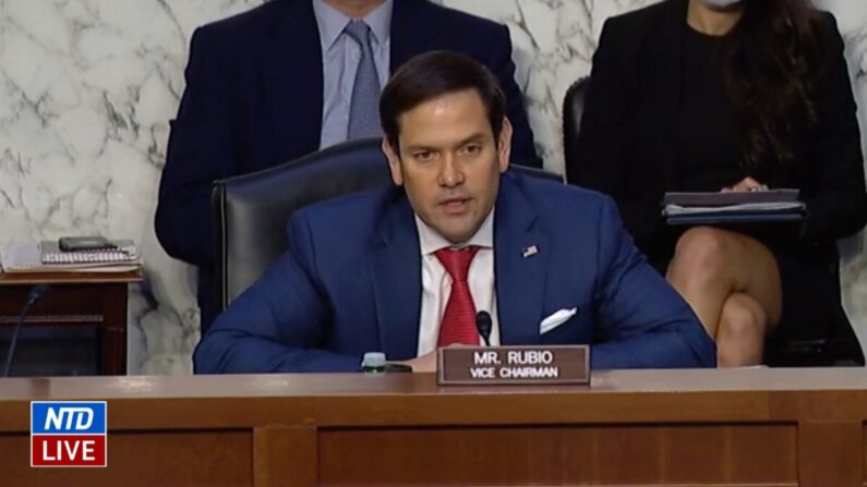 El senador Marco Rubio (R-Fla.) habla en una audiencia que examina las amenazas a la seguridad nacional de Estados Unidos, en el Capitolio en Washington, el 4 de agosto de 2021. (Senado de Estados Unidos/Screenshot vía NTD)