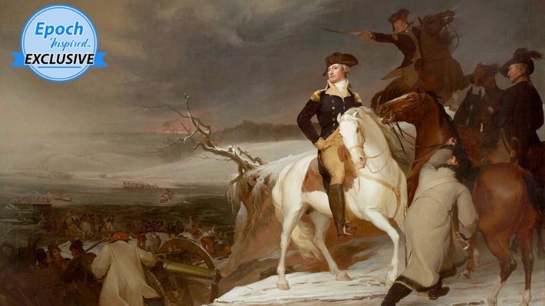 George Washington observando a las tropas del Ejército Revolucionario Americano cruzando el río Delaware. Una pintura al óleo sobre lienzo de 1918 del artista Thomas Sully. (Dominio publico)
