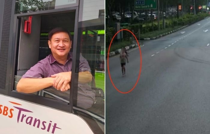 (I) Ong Shi Chuin | (D) La niña corriendo en medio de la autopista. (Cortesía de SBS Transit)