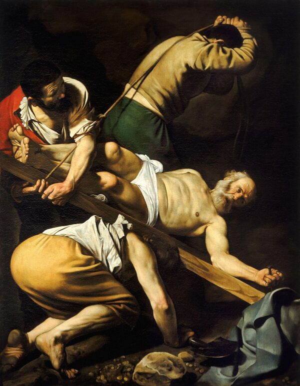 "Crucifixión de San Pedro" (hacia 1600) de Caravaggio. (Dominio público)