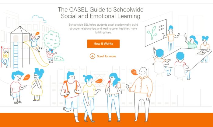 Captura de pantalla del sitio web de CASEL, uno de los principales equipos que promueven el “aprendizaje social y emocional” (SEL, por sus siglas en inglés). (schoolguide.casel.org)