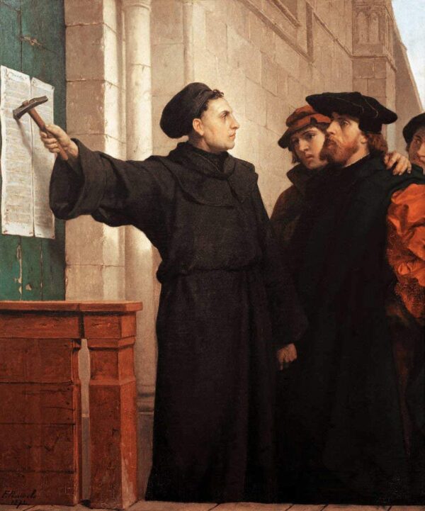 "Lutero clava sus 95 tesis en la puerta" (1872) de Ferdinan Pauwels. (Dominio público)
