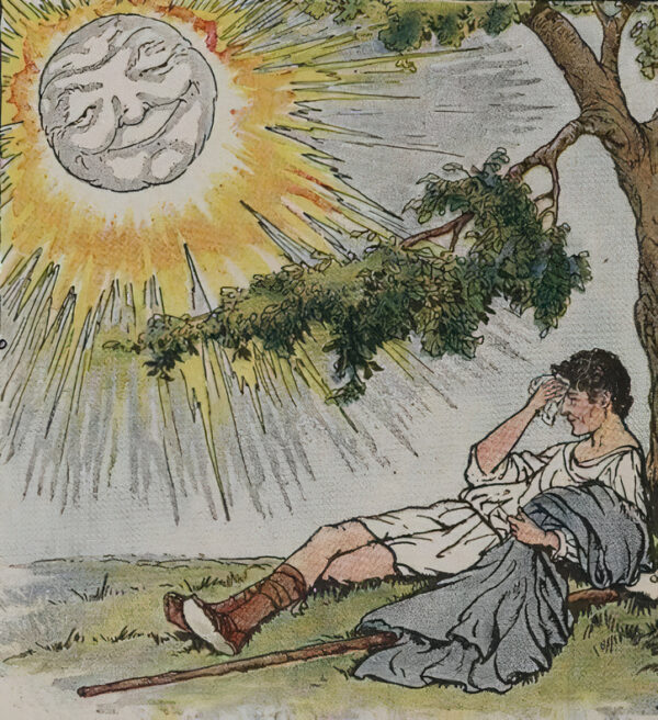 "El viento del norte y el sol", ilustrado por Milo Winter, de "Aesop para niños", 1919. (PD-US)