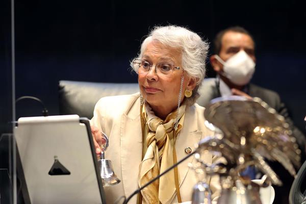 Presidente del Senado Olga Sánchez Cordero, durante una sesión ordinaria el 19 de abril de 2022, en Ciudad de México. EFE/ Cámara de Senadores 

