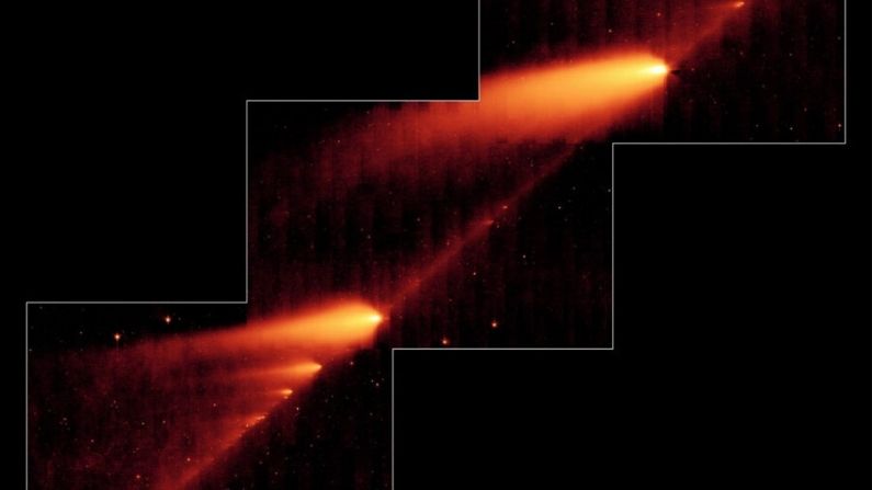 El cometa roto 73P/Schwassman-Wachmann en una imagen infrarroja del telescopio espacial Spitzer de la NASA. (NASA)
