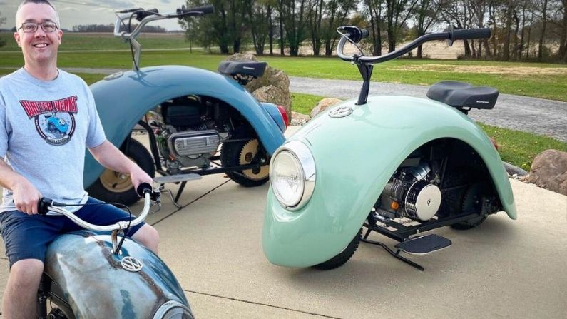 Inventor transforma guardabarros viejos de “Volkswagen Beetle” en minimotos: ¡El resultado es genial!