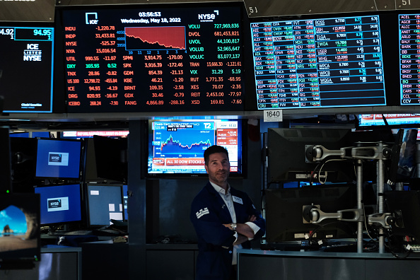 Los operadores trabajan en el piso de la Bolsa de Nueva York (NYSE) el 18 de mayo de 2022 en la ciudad de Nueva York. El Promedio Industrial Dow Jones cayó más de 1000 puntos mientras los mercados continúan su tendencia volátil. (Foto de Spencer Platt/Getty Images)
