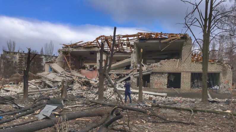 Edificios residenciales dañados en Kramatorsk, Ucrania, el 18 de marzo de 2022. (Imagen proporcionada a The Epoch Times)
