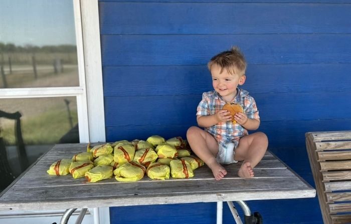 El hijo de 2 años de Kelsey Golden, Barrett, usó su teléfono mientras no buscaba pedir 31 hamburguesas con queso en DoorDash. (Cortesía de Kelsey Golden a través de NTD)