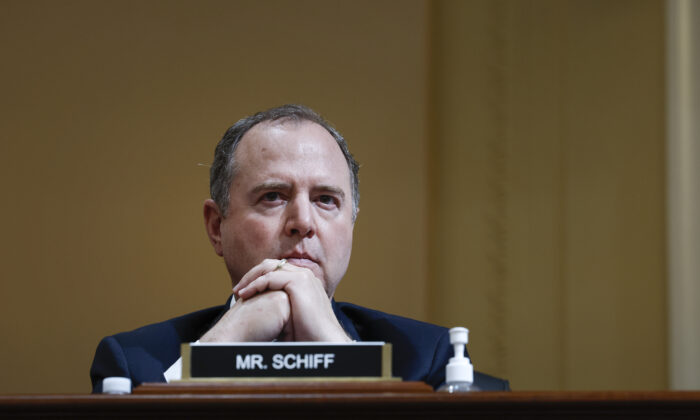 El representante de EE.UU. Adam Schiff (D-Calif.) en la tercera audiencia del Comité Selecto que investiga la irrupción al Capitolio de EE.UU., en Washington, el 16 de junio de 2022. (Anna Moneymaker/Getty Images)
