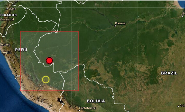 Brasil registró este martes un sismo de magnitud 6.5 en la escala abierta de Richter en el estado amazónico de Acre (norte), cerca de la frontera con Perú, según reportaron organismos geológicos internacionales. (Captura de pantalla/EMSC)