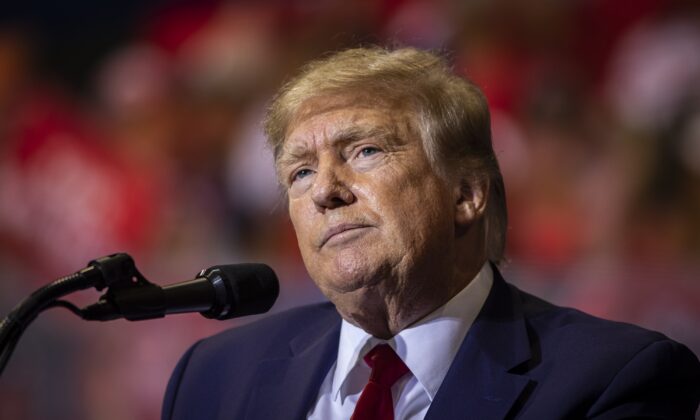 El expresidente Donald Trump habla en Casper, Wyoming, el 28 de mayo de 2022. (Chet Strange / Getty Images)