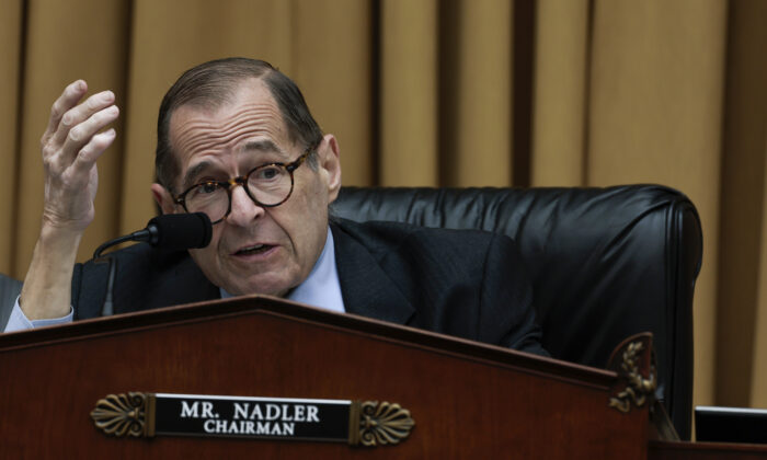 El presidente Jerrold Nadler (D-N.Y.) habla durante audiencia del Comité Judicial de la Cámara de Representantes en el edificio Rayburn House Office Building en Washington el 2 de junio de 2022. (Anna Moneymaker/Getty Images)